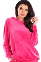 Welurowa Bluza Kangurka z Kapturem - Różowa. Czerwone bluzy z kapturem damskie Awama, uniwersalny, z elastanu. Za 228.90 zł.