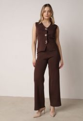 Brązowy Komplet z Wiskozą Kamizelka z Ozdobami 3D i Szerokie Spodnie Eleti. Brązowe kamizelki damskie Born2be, m, z wiskozy. Za 129.99 zł.