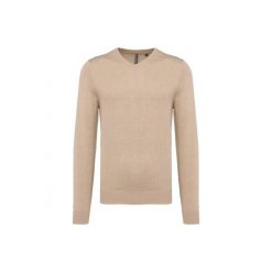 Sweter z dekoltem w kształcie litery V Kariban. Brązowe swetry męskie KARIBAN, m, bez wzorów, z bawełny, bez kołnierzyka. Za 185.00 zł.