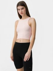 4F Crop top z wycięciem na plecach damski L. Brązowe topy damskie 4f, l, bez wzorów, z dzianiny, bez kołnierzyka. W wyprzedaży za 29.99 zł.