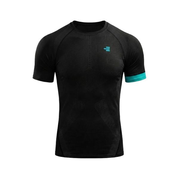 Koszulka kompresyjna męska czarna/jasnoniebieska do treningu. Czarne t-shirty sportowe męskie R-EVENGE, na zimę, l, ze skóry, bez ramiączek, na fitness i siłownię. Za 211.90 zł.