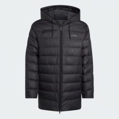 Parka z kapturem Essentials CLIMAWARM 3-Stripes Light Down. Czarne parki męskie Adidas, na zimę, s, bez wzorów, z materiału. Za 419.99 zł.