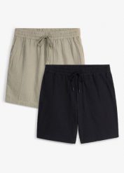 Szorty z muślinu z czystej bawełny ( 2 szt.). Czarne szorty męskie bonprix, z bawełny, bez kołnierzyka. Za 122.99 zł.