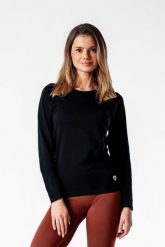 Koszulka treningowa bezszwowa damska z długim rękawem Dakota. Czarne bluzki sportowe damskie Make Us Strong, s, z materiału, bez kołnierzyka, bez ramiączek. Za 124.99 zł.