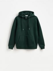 Rozpinana bluza z kapturem - ciemnozielony. Zielone bluzy z kapturem męskie Reserved, l, z bawełny. Za 149.99 zł.