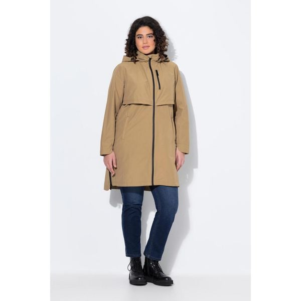 Damskie parka boczne rozcięcia na zamek kaptur kieszenie na zamek. Brązowe parki damskie Ulla Popken, plus size, bez wzorów, z bawełny. Za 799.99 zł.