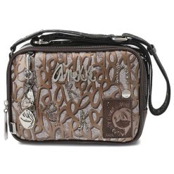 Modna Brązowa Damska Torebka Na Ramię Anekke. Brązowe shopper bag damskie Anekke, z aplikacjami, z materiału, na ramię, z nadrukiem, bez dodatków. Za 349.00 zł.