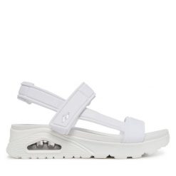 Sandały Skechers. Białe sandały damskie Skechers, bez wzorów, bez obcasa, na koturnie. Za 199.99 zł.