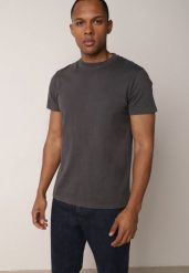 Ciemnoszara Gładka Koszulka T-shirt z Bawełny o Prostym Kroju Sarusa. Szare t-shirty męskie Born2be, l, bez wzorów, z bawełny, bez kołnierzyka. Za 49.99 zł.