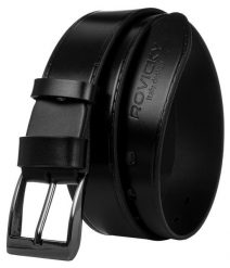 Szeroki pasek czarny ROVICKY-3 BLACK. Czarne paski męskie ROVICKY, bez wzorów, ze skóry, klasyczne. Za 53.00 zł.