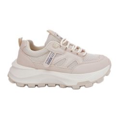 Evento Buty Sportowe Sneakersy Damskie Na Grubej Podeszwie Beżowe beżowy. Brązowe obuwie treningowe damskie na fitness i siłownię. Za 160.24 zł.
