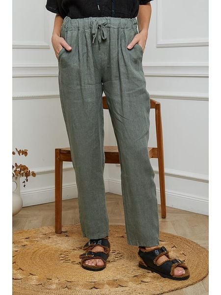 Fleur de Lin Lniane spodnie w kolorze khaki rozmiar: XL. Brązowe spodnie materiałowe damskie Fleur de Lin, bez wzorów, ze lnu. Za 199.95 zł.