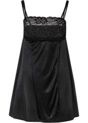 Koszulka nocna z efektem połysku. Czarne koszule nocne damskie bonprix, bez wzorów, z koronki. Za 99.99 zł.