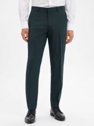 BOSS Spodnie z wełny dziewiczej - Leon Mężczyźni Regular Fit Sztuczne włókno zielony, 48. Zielone spodnie materiałowe męskie Boss, z materiału. Za 379.95 zł.