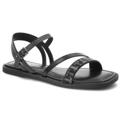 Czarne Sandały Tamaris Eleganckie Płaskie Buty. Czarne sandały damskie Tamaris, bez wzorów, ze skóry, bez obcasa, na płaskiej podeszwie. Za 269.00 zł.
