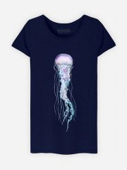 WOOOP Koszulka "Space Jelly" w kolorze granatowym rozmiar: L. Niebieskie bluzki damskie Wooop, l, bez wzorów, z bawełny, bez kołnierzyka, bez ramiączek. Za 56.99 zł.