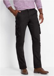 Spodnie bojówki Regular Fit Straight w specjalnym wygodnym fasonie. Czarne spodnie materiałowe męskie bonprix, bez wzorów, z obniżonym stanem. Za 129.99 zł.