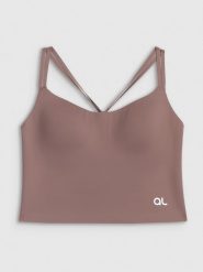 4F Crop top treningowy z niskim wsparciem damski 4F x Anna Lewandowska - beżowy S. Brązowe topy damskie 4f, l, bez wzorów, z materiału, bez kołnierzyka. Za 149.99 zł.