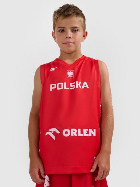 4F Koszulka reprezentacyjna z możliwością personalizacji dziecięca 4F x PZKOSZ - czerwona 146/152 (10-12 lat). Czerwone koszulki dziewczęce 4f, l, bez wzorów, z materiału, bez ramiączek. Za 169.99 zł.