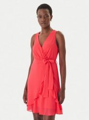 Morgan Sukienka koktajlowa 241-ROSVAL Różowy Regular Fit. Czerwone sukienki damskie Morgan, bez wzorów, z syntetyku, wizytowe, bez kołnierzyka, bez ramiączek. Za 299.99 zł.