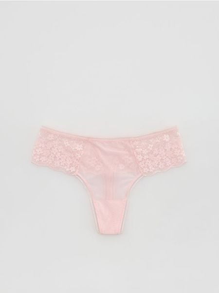 Majtki typu stringi z koronką - pastelowy róż. Czerwone stringi damskie Reserved, l, bez wzorów, z koronki. Za 39.99 zł.