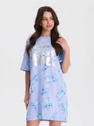 Koszula nocna Stitch - błękitny. Niebieskie koszule nocne damskie Sinsay, bez wzorów. Za 39.99 zł.
