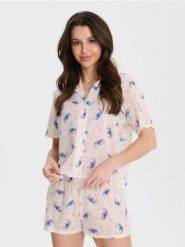 Piżama dwuczęściowa Stitch - kremowy. Białe piżamy damskie Sinsay, l, bez wzorów, bez ramiączek. Za 59.99 zł.