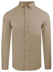 Delikatnie Taliowana Elegancka Koszula Męska - Victorio - Jasny Brąz. Koszule męskie Victorio, m, bez wzorów, z bawełny, bez kołnierzyka, bez ramiączek. Za 145.00 zł.