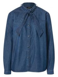 More & More Bluzka dżinsowa w kolorze granatowym rozmiar: 38. Niebieskie bluzki damskie MORE & MORE, bez wzorów, bez kołnierzyka, bez ramiączek. Za 134.85 zł.