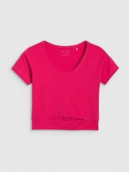 4F T-shirt crop top gładki damski - różowy M. Czerwone t-shirty damskie 4f, m, bez wzorów, z bawełny, bez kołnierzyka. W wyprzedaży za 19.99 zł.