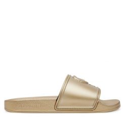 Klapki KARL LAGERFELD. Żółte klapki damskie Karl Lagerfeld, bez wzorów, bez obcasa. Za 359.99 zł.