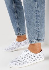 Białe Tenisówki w Kropki przed Kostkę Renormia. Białe trampki i tenisówki damskie Born2be, bez wzorów, przed kostkę. Za 34.99 zł.