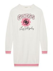 Guess Sukienka dzianinowa J5YK09 Z3OF0 Biały Regular Fit. Białe sukienki dziewczęce Guess, z aplikacjami, z dzianiny, bez ramiączek. Za 189.99 zł.