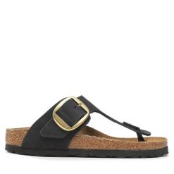 Japonki Birkenstock. Czarne klapki damskie Birkenstock, bez wzorów, bez obcasa. Za 589.99 zł.