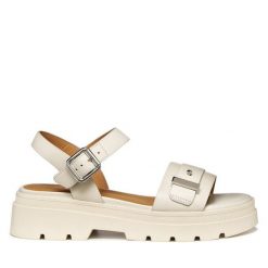 Sandały Geox. Białe sandały damskie Geox, bez wzorów, bez obcasa, na płaskiej podeszwie. Za 509.99 zł.