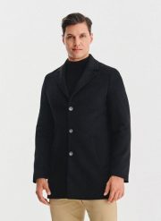 PAKO LORENTE – Czarny płaszcz z wełną. Czarne płaszcze męskie Pako Lorente, na zimę, m, bez wzorów, z poliesteru. Za 699.99 zł.