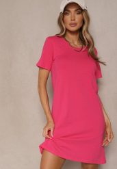 Różowa Sukienka z Bawełny o T-shirtowym Fasonie Niliora. Czerwone sukienki damskie Renee, na co dzień, l, bez wzorów, z bawełny, eleganckie, bez kołnierzyka, bez ramiączek, mini, sportowe. W wyprzedaży za 31.99 zł.