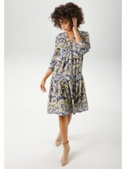 Aniston Sukienka w kolorze granatowo-żółtym rozmiar: 36. Niebieskie sukienki damskie Aniston, bez wzorów, z wiskozy, bez kołnierzyka, bez ramiączek, midi. Za 73.93 zł.