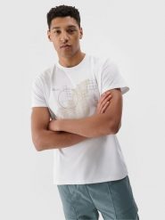 4F T-shirt regular z nadrukiem męski - biały L. Białe t-shirty męskie 4f, l, bez wzorów, z bawełny, bez kołnierzyka. W wyprzedaży za 39.99 zł.