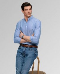 Superdry Koszula Classic Oxford z długim rękawem z bawełny organicznej. Niebieskie koszule damskie Superdry., xl, bez wzorów, z bawełny, eleganckie, bez kołnierzyka, bez ramiączek. Za 333.35 zł.