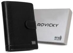 Portfel skórzany Rovicky CPR-N4L-BAR czarny. Czarne portfele męskie ROVICKY, bez wzorów, ze skóry. Za 77.99 zł.