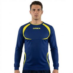 Oddychająca koszulka biegowa Taipei ML niebiesko-żółta. Niebieskie t-shirty damskie Legea, bez wzorów, z poliesteru, bez kołnierzyka. W wyprzedaży za 48.00 zł.