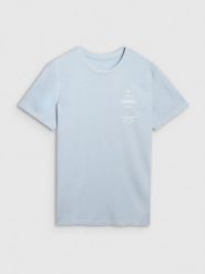 4F T-shirt regular z nadrukiem męski - niebieski L. Niebieskie t-shirty męskie 4f, l, bez wzorów, z bawełny, bez kołnierzyka. Za 69.99 zł.