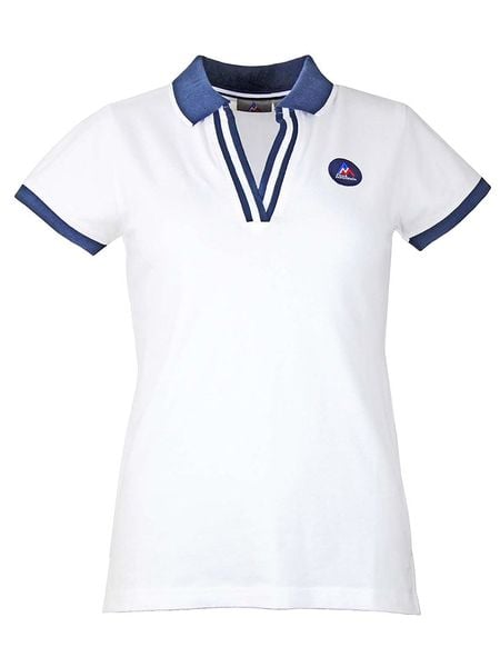 Peak Mountain Koszulka polo w kolorze białym rozmiar: L. Białe bluzki damskie Peak Mountain, l, bez wzorów, bez kołnierzyka, bez ramiączek. Za 101.23 zł.