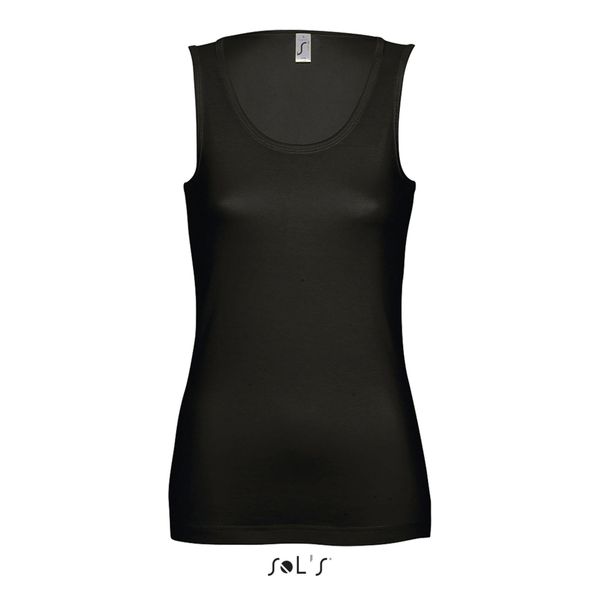 Damski tank top Sol's Jane. Czarne topy damskie SOL'S, s, bez wzorów, z bawełny, bez kołnierzyka. W wyprzedaży za 31.50 zł.