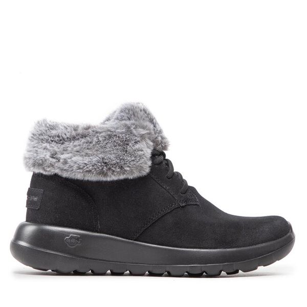 Trzewiki Skechers. Czarne botki damskie Skechers, bez obcasa, na płaskiej podeszwie, bez zapięcia. Za 289.99 zł.