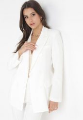Biała Marynarka z Długimi Rękawami i Ozdobnymi Klapami Kaimas. Białe marynarki i żakiety damskie Born2be, l, bez wzorów, z tkaniny, eleganckie. Za 109.99 zł.