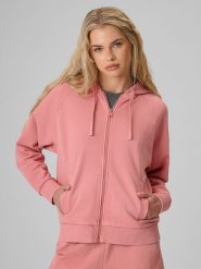4F Bluza dresowa relaxed z kapturem damska - łososiowa M. Brązowe bluzy z kapturem damskie 4f, m, z dresówki. Za 169.99 zł.