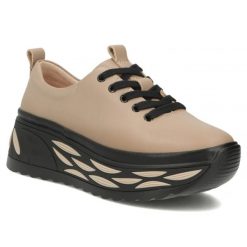 Skórzane półbuty sneakersy damskie na platformie taupe Filippo DP8006. Półbuty damskie Filippo, bez wzorów, ze skóry, sportowe, bez obcasa, na platformie. Za 209.99 zł.
