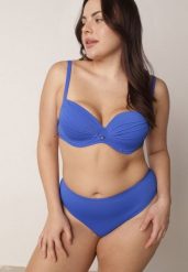 Niebieskie Bikini z Marszczonym Biustonoszem i Majtkami z Wysokim Stanem Aereida. Niebieskie bikini damskie Born2be, bez wzorów, plus size. Za 89.99 zł.